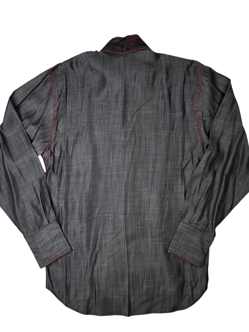 Angelino For Bermuda Button Up Shirt Mens XL Gray Embroidered Red Vines Leaves - Picture 6 of 8